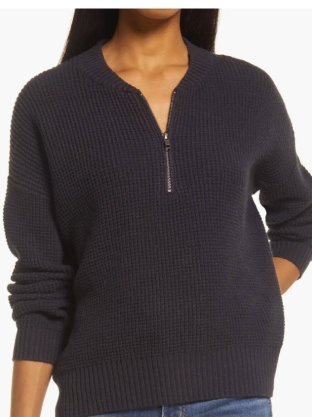 Madewell Waffle Enfield Half Zip Sweater - Navy Size Small